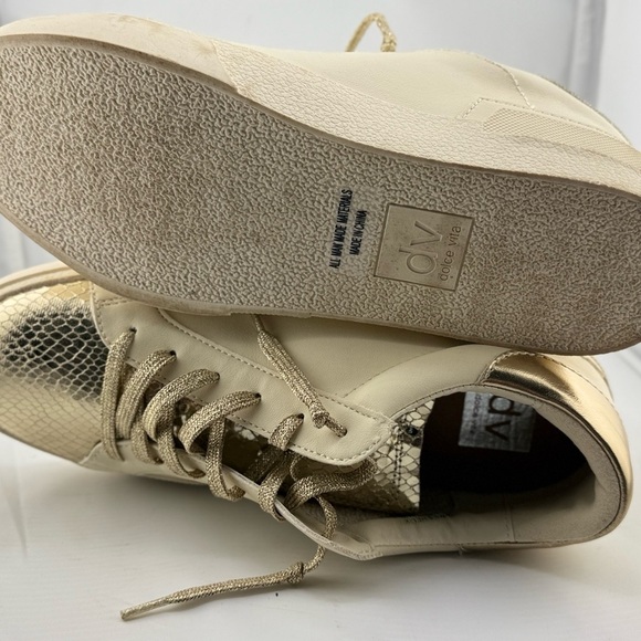 Dolce Vita Gold and Cream Sneakers with Metallic Toe Cap - Picture 5 of 6